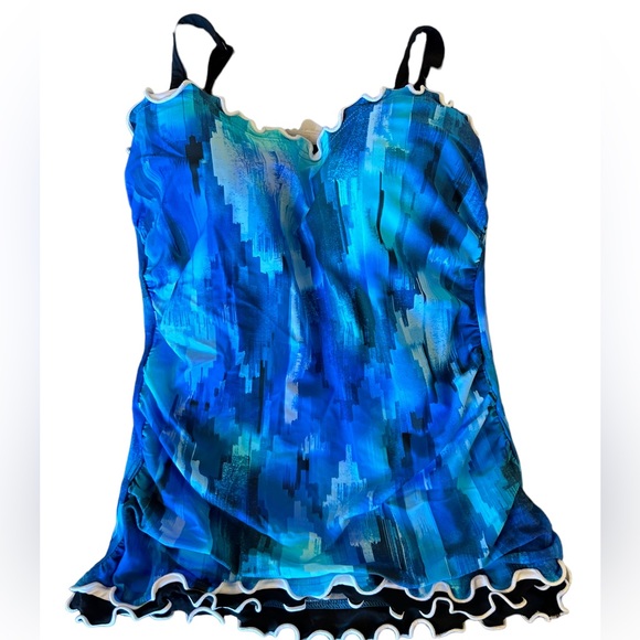 PROFILE BY GOTTEX Tidal Wave D-Cup Scoop Neck Shirred Underwire Tankini Top NWT - Picture 4 of 7